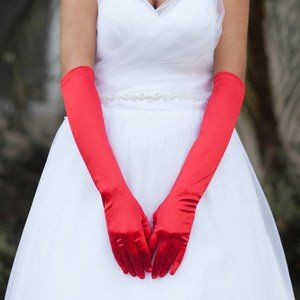 Dressy Satin Wedding Gloves, Red